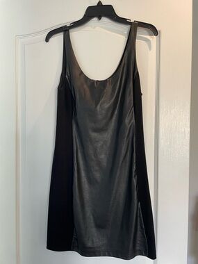 Free People Black Faux-Leather A-Line Mini Slip Dress